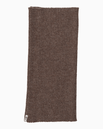 packshot of an brown alpaca knitted neck warmer against a white background