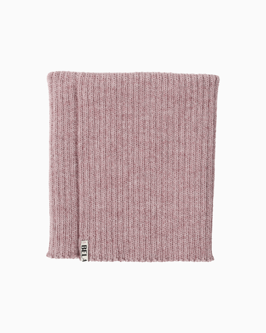 packshot of a folded pink alpaca knitted neck warmer against a white background