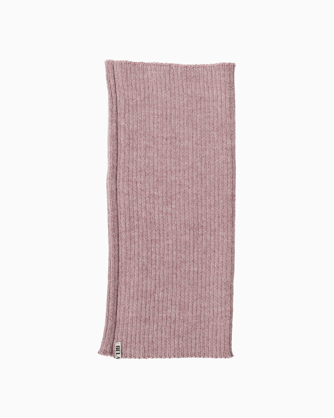 packshot of a pink alpaca knitted neck warmer against a white background