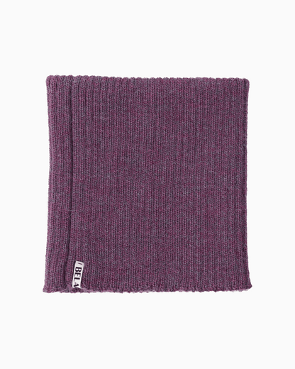 packshot of a folded purple alpaca knitted neck warmer against a white background