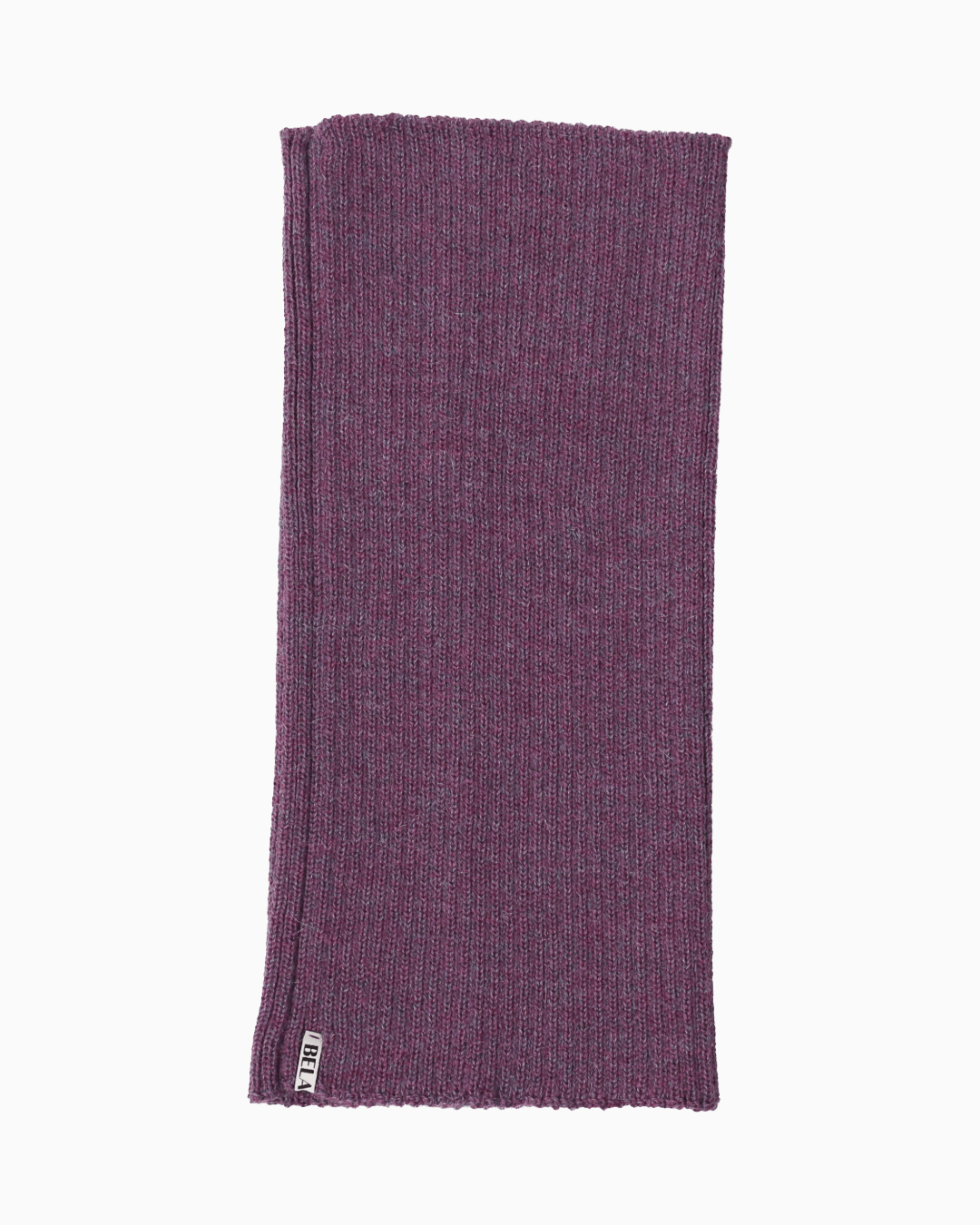 packshot of a purple alpaca knitted neck warmer against a white background