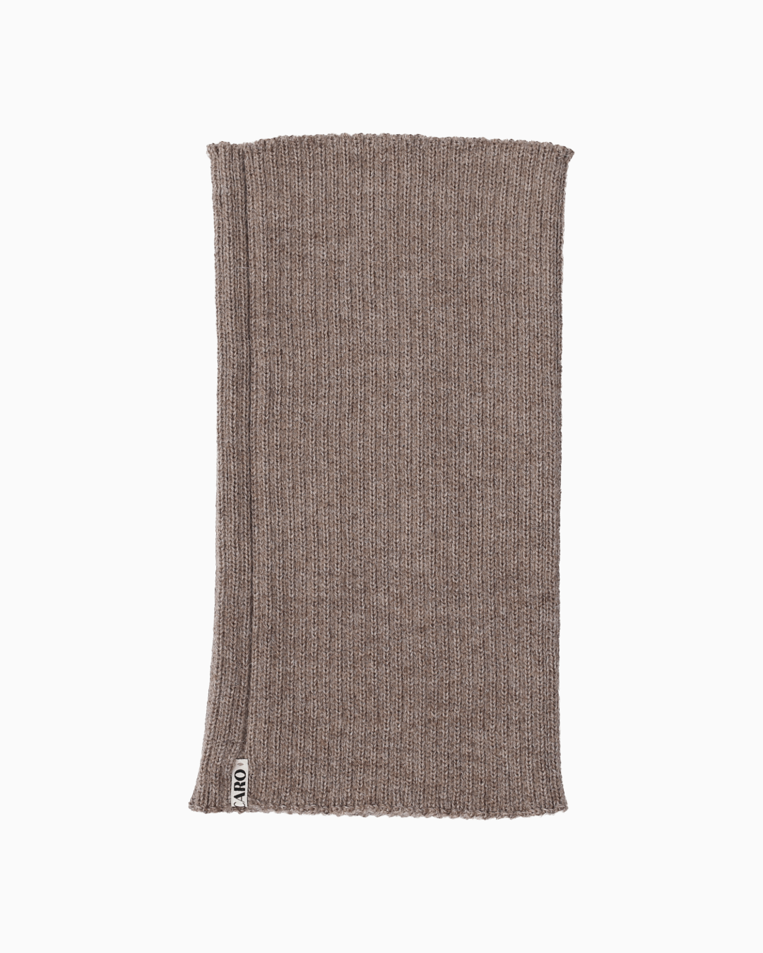 packshot of an taupe alpaca knitted neck warmer against a white background