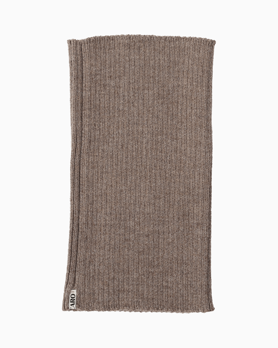 packshot of an taupe alpaca knitted neck warmer against a white background