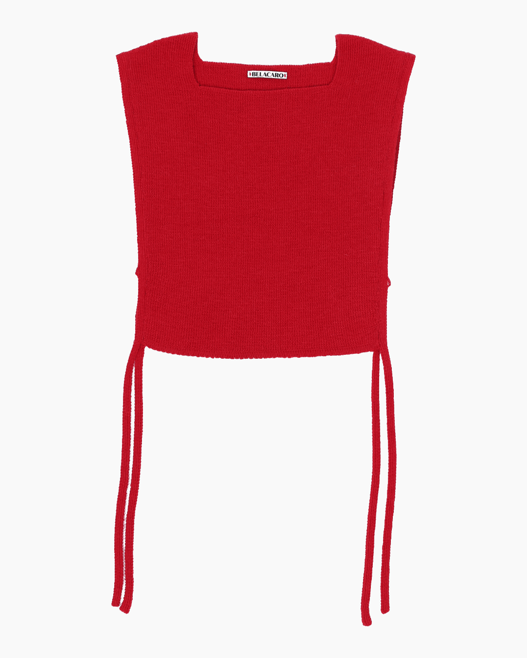 A red knit apron top