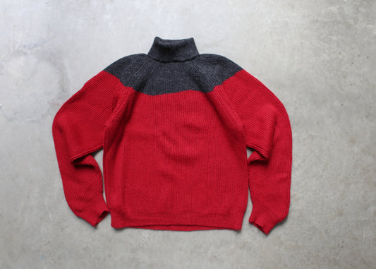 grey red turtleneck