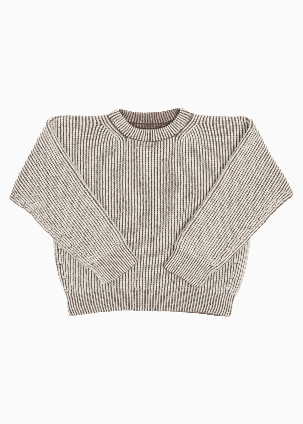 A brown and cream reversible crewneck with english ribbed stitches