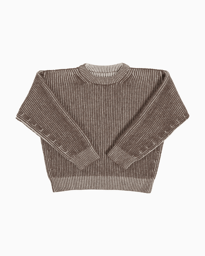 A cream and brown reversible crewneck with english ribbed stitches