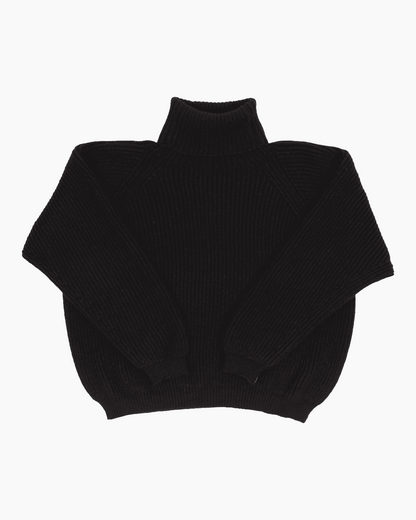 Packshot of a black cropped ribbed turtleneck