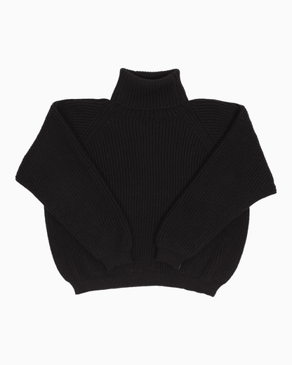 Packshot of a black cropped ribbed turtleneck