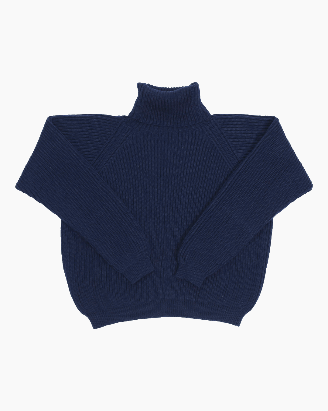 Packshot of a blue cropped ribbed turtleneck