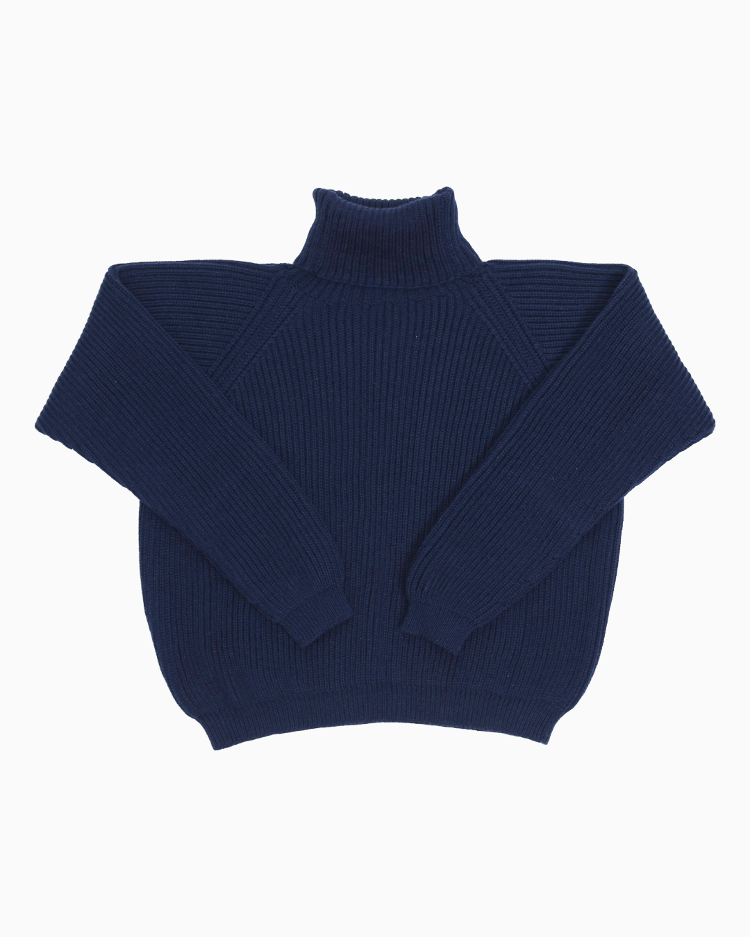 Packshot of a blue cropped ribbed turtleneck