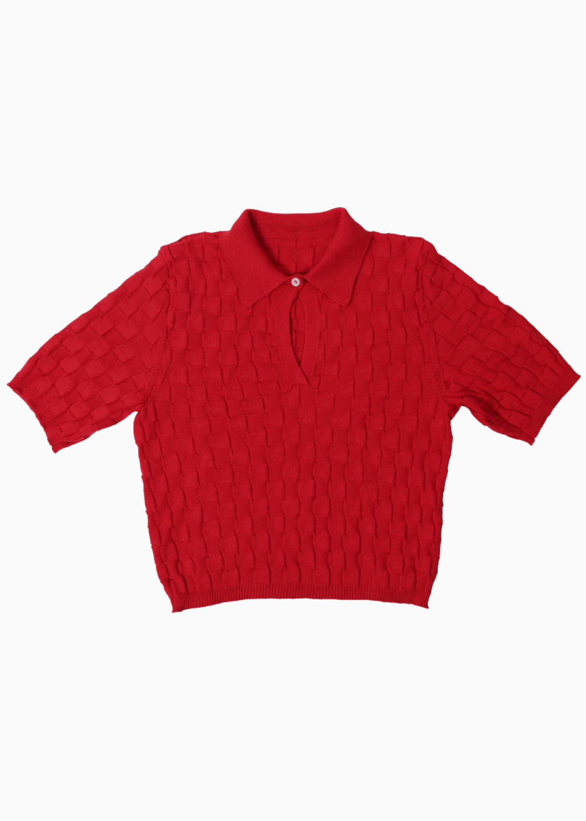 A red checkered polo on a white background