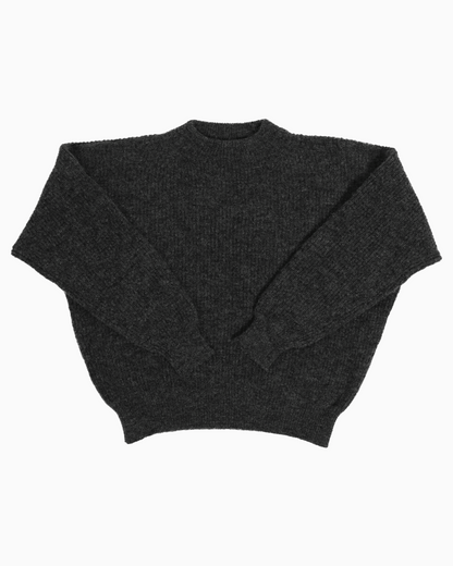 Packshot of a dark grey crewneck sweater
