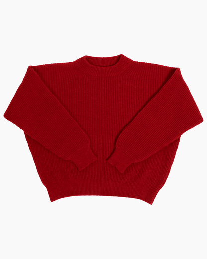 Packshot of a red crewneck sweater