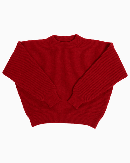 Packshot of a red crewneck sweater