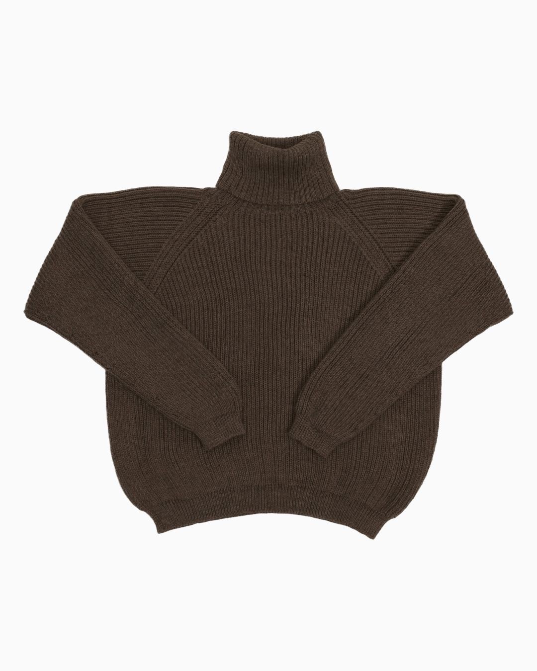 Packshot of a dark brown cropped ribbed turtleneck