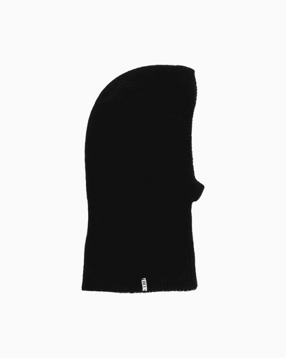 Packshot of a black ribbed kid balaclava