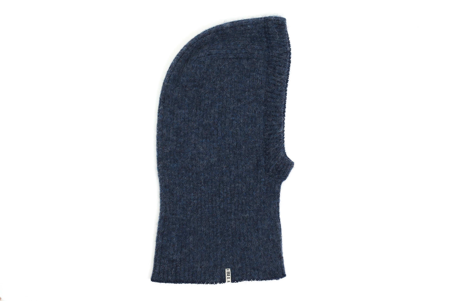 Packshot of a blue ribbed kid balaclava