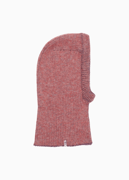 Packshot of a pink ribbed kid balaclava