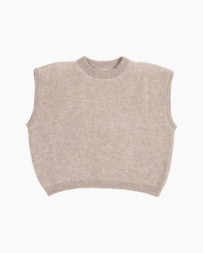 A brown and cream reversible vest without sleeves on a white background