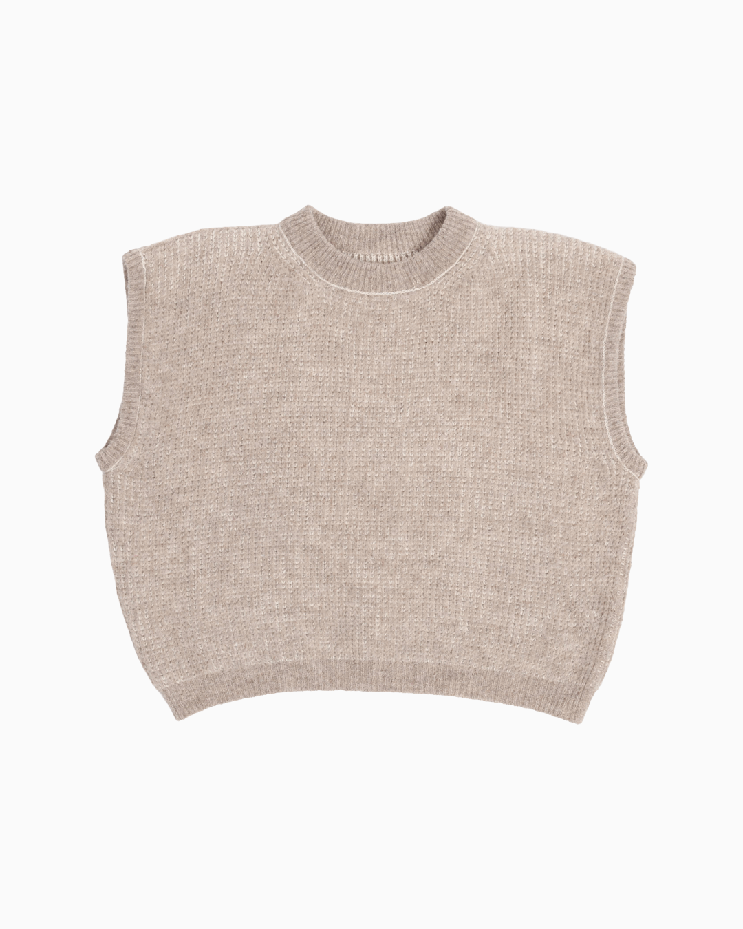 A brown and cream reversible vest without sleeves on a white background