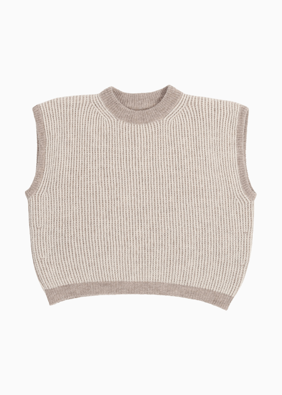 A cream and brown reversible vest without sleeves on a white background