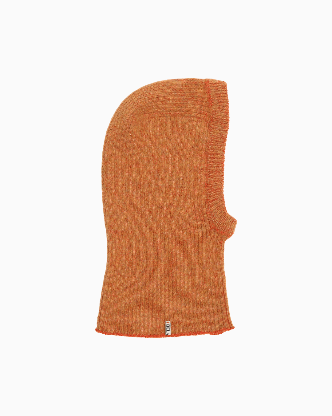 Packshot of a orange ribbed balaclava