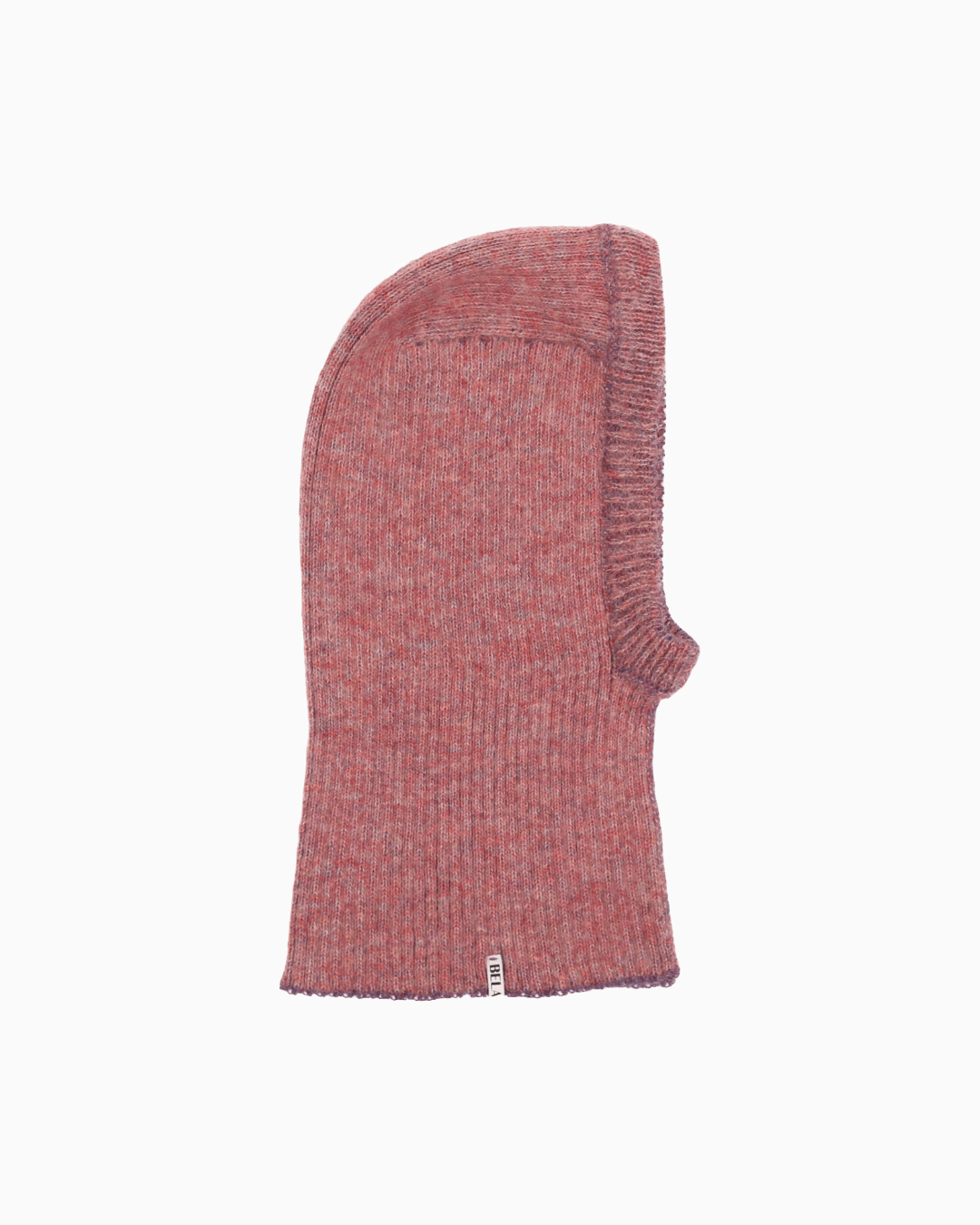 Packshot of a pink ribbed balaclava