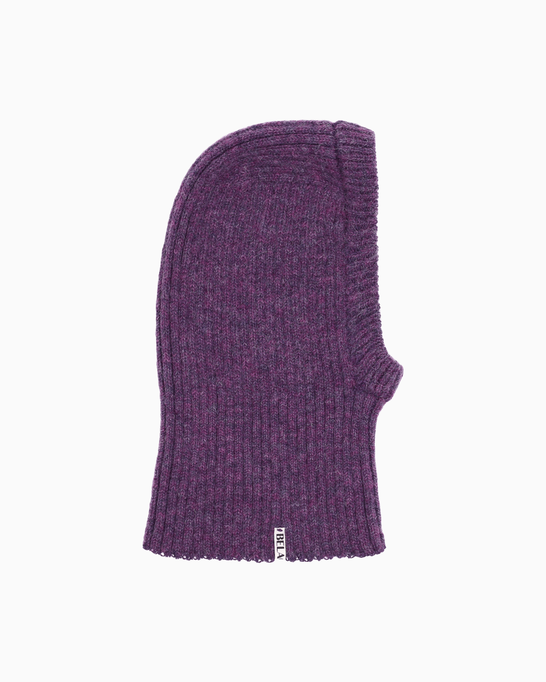 Packshot of a purple ribbed balaclava