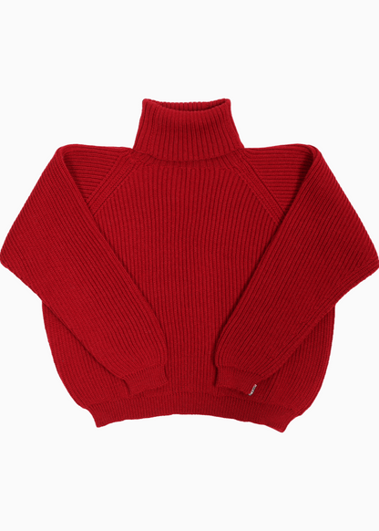 Packshot of a red cropped ribbed turtleneck