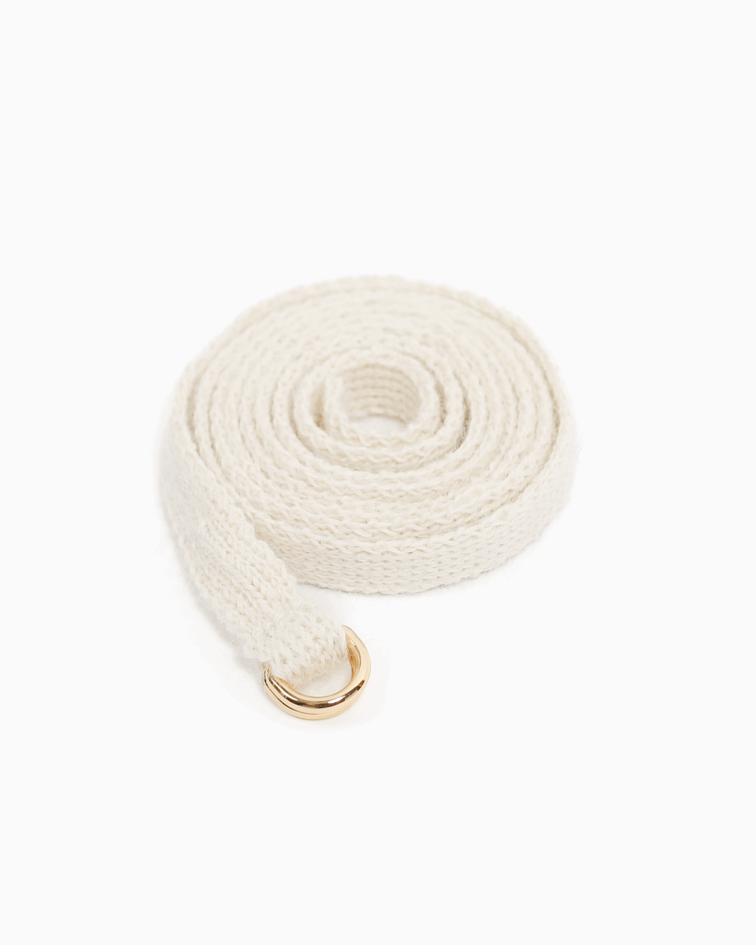 White knit belt with a golden buckle on a white background